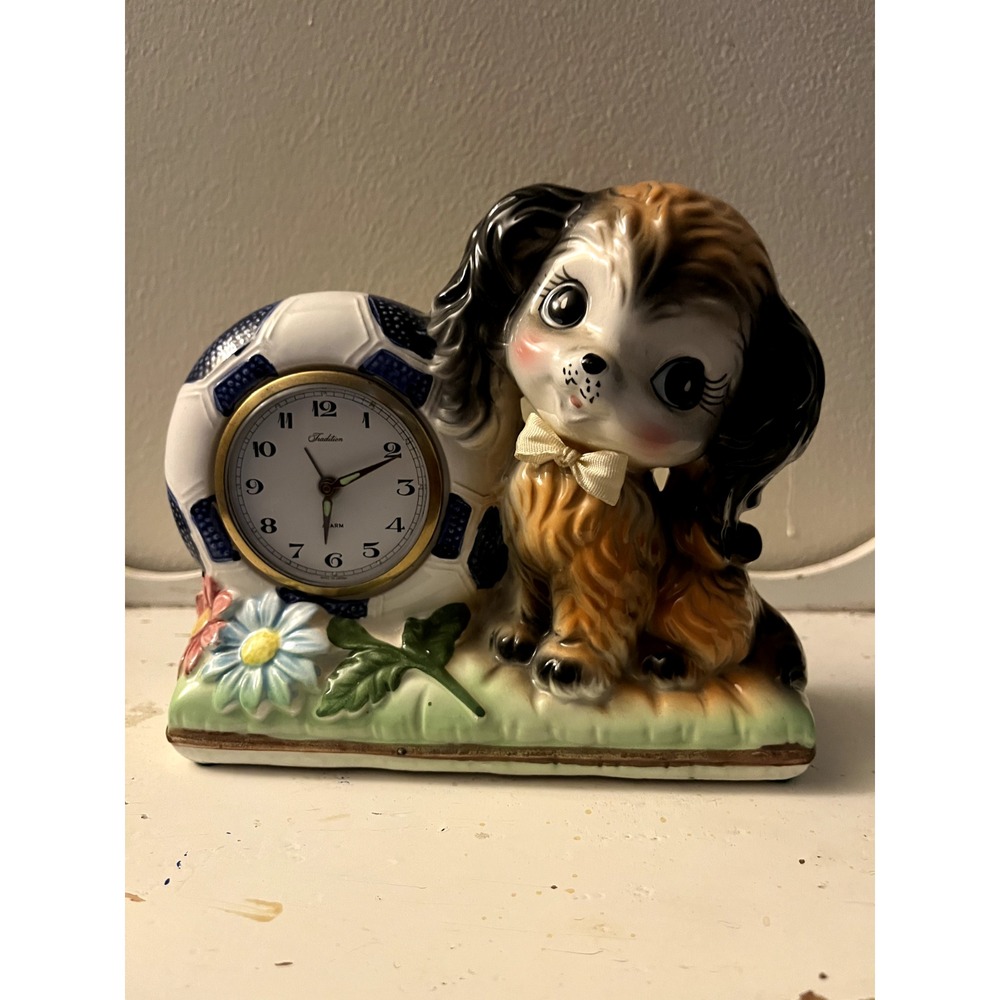 Vintage Puppy Dog Big Eyes Ceramic Clock Made in Japan (Non-Working)